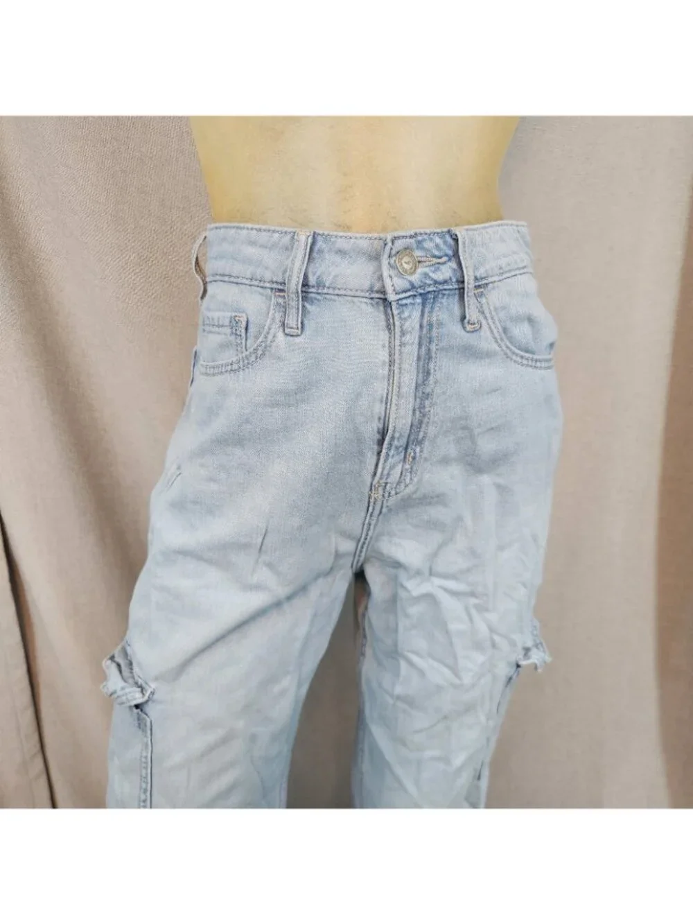Hollister High Rise Vintg Baggy Light Wash Denim Blue Jean Size 1R / 0R 25 Wx 29 - Picture 2 of 9
